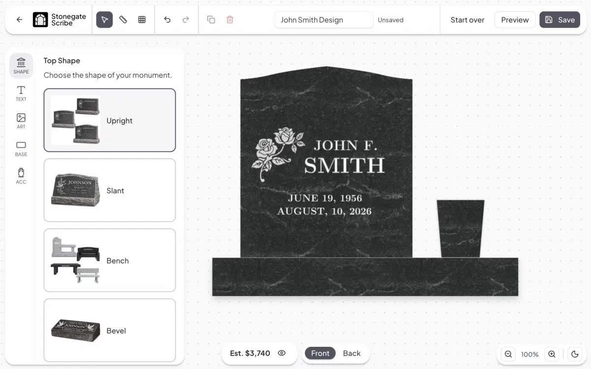 Stonegate Scribe monument design tool